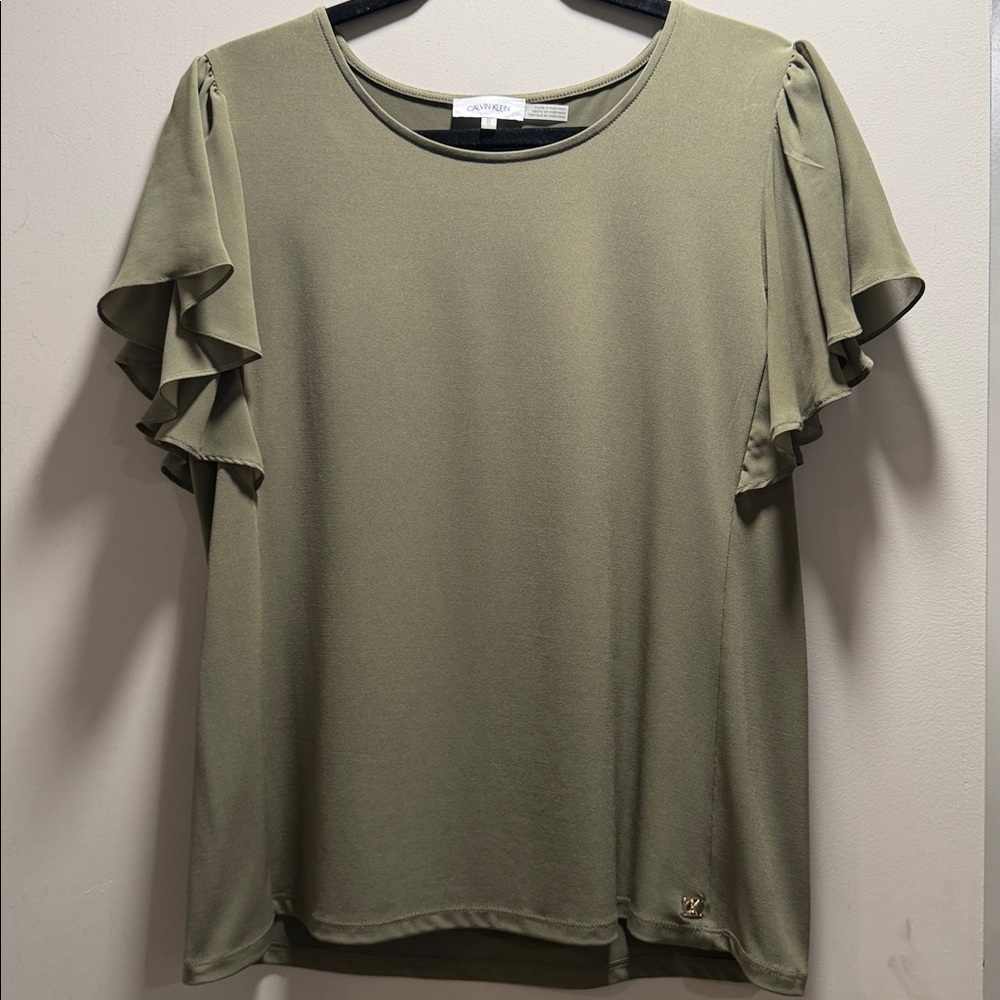 Calvin Klein Sage Green Flutter Sleeve Blouse